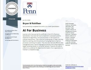 University of Penn.  AI for Business Professional Certificate